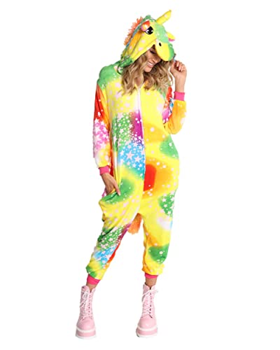 iHeartRaves Unicorn Twinkle Onesie - Comfortable Soft Animal Cosplay Costume Onesies Pajamas PJs for Halloween Parties and Lounging (Rainbow, X-Small)