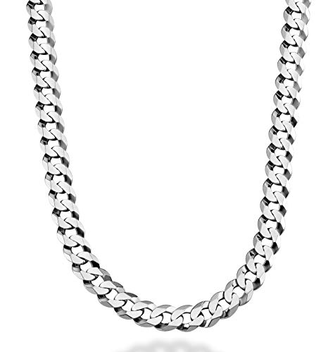 Miabella Solid 925 Sterling Silver Italian 9mm Solid Diamond-Cut Cuban Link Curb Chain Necklace For Men, Made in Italy (Length 22 Inches (Short))