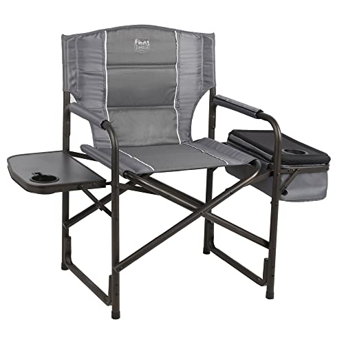 TIMBER RIDGE Lightweight Camping Chair, Portable Laurel Director's Chair with Foldable Side Table, Cooler Bag & Mesh Pocket, Compact Outdoor Folding Lawn Chair, Supports 300lbs, Grey