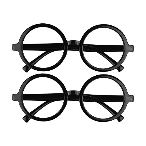 BCP 2 Pieces Plastic Wizard Glasses Round Glasses Frame No Lenses for Costume Party Supplies Black Color