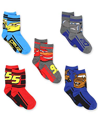 Disney Cars 3 Boys Toddler 5 pack Crew Socks (Shoe: 10-4 (Sock: 6-8), Grey/Multi Crew)