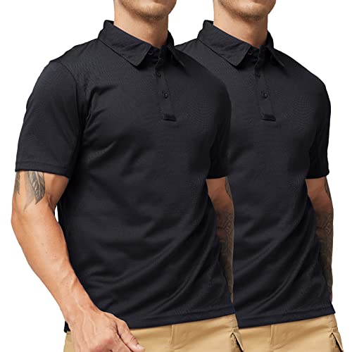 MIER Men's Outdoor Performance Tactical Polo Shirts Short Sleeve, Moisture-Wicking, Black/Black, XL