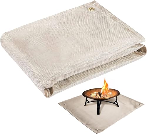 Fire Pit Mat - 39 * 39in Fireproof Blanket for Under Fire Pit, Compatible with Solo Stove, Heat Resistant Rug for Outside Indoor Wooden Deck Grass Lawn Protection - Camel