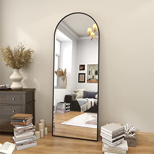 BEAUTYPEAK 64'x21' Arch Floor Mirror, Full Length Mirror Wall Mirror Hanging or Leaning Arched-Top Full Body Mirror with Stand for Bedroom, Dressing Room, Black
