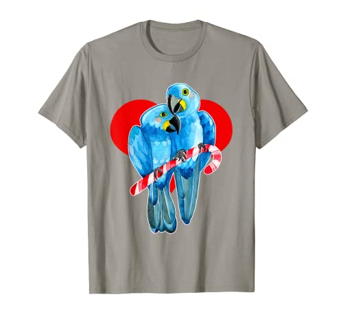 Two Hyacinth Macaw Parrots Perching on Candy Cane T-Shirt