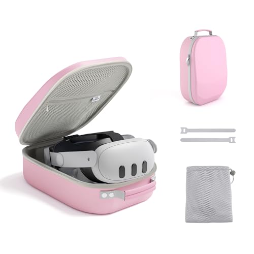 Aubika Pink Carrying Case for Meta Quest 3/Oculus Quest 2/Pico 4/Quest Pro/Vision Pro, Compatible with Elite/Battery Headset Strap Accessories, Hard Travel Case