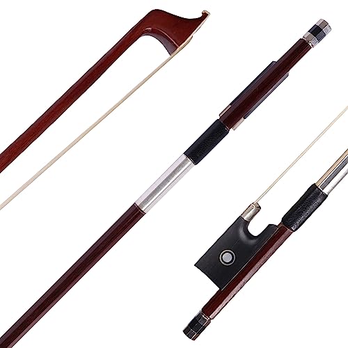 ADM 4/4 Full Size Student Violin Bow, Well Balanced Handmade Brazilwood Bow with Horsehair, Ebony Frog with Pearl Eye and Pearl Slide, Brown