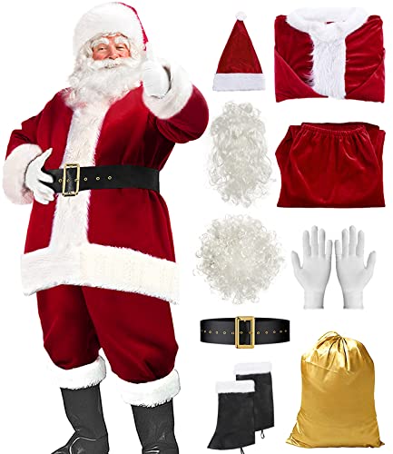 dgdgbaby Santa Suit Christmas Santa Claus Costume for Men Women Adult Costume Santa 10pc. Outfit (Maroon, 2X-Large)