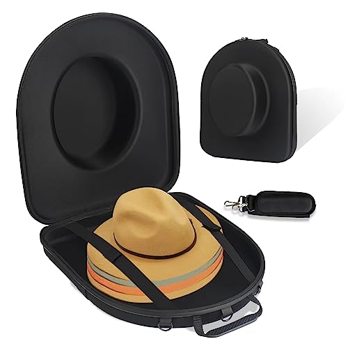 Mosla Hat Carrier Case for Travel-Crush Proof Hat Box Holder for Mens Fedora Hats for Cowboy Hat Storage Organizer with Adjustable Strap for Travel (BLACK)