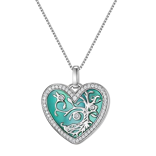 METIS WONG Heart Urn Ashes Necklace Rhodium Gold Plated 925 Sterling Silver Cremation Jewelry, Tree of Life Memorial Pendant with Enamel Zirconia for Women Sister Mom Grandma