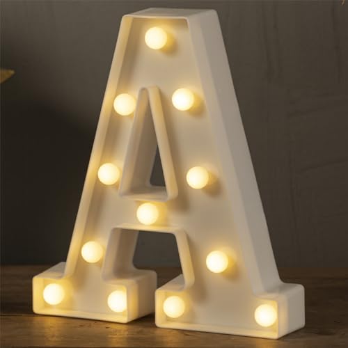 HXWEIYE Big Light Up Letters A, LED Marquee Sign 26 Alphabet and 10 Number for Party Birthday Bar Battery Powered Christmas Decor Letter Lights (Warm White)