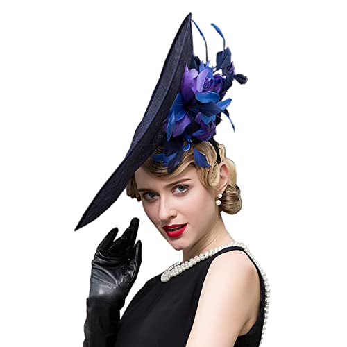 Large Brim Sinamay Fascinators Tea Party Kentucky Derby Hats for Women Feather Flower Headband