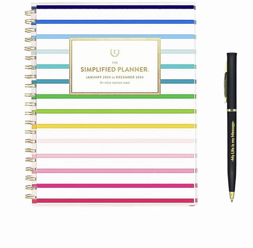 SUHEYLA Inspirational Pen and Emily Ley 2024 Weekly/Monthly Planner 11.125' x 9.5' Happy Stripe