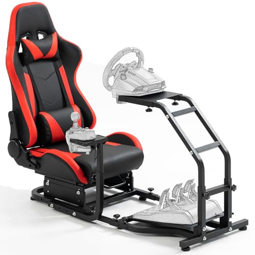 Marada Adjustable Racing Simulator Cockpit with Racing Seat Fit for Logitech G25 G27 G29 G920 G923,Thrustmaster T248 T300RS TX F458 T128 Racing Wheel Stand Driving Sim Cockpit No Wheel Pedal Shifter