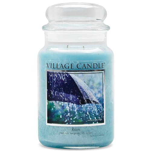 Village Candle Rain Large Glass Apothecary Jar Scented Candle, 21.25 oz, Blue