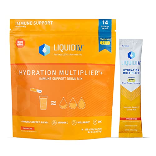 Liquid I.V. Hydration Multiplier + Immune Support - Tangerine - Hydration Powder Packets | Electrolyte Drink Mix | Easy Open Single-Serving Stick | Non-GMO | 14 Sticks