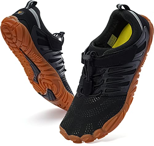 WHITIN Women's Minimalist Barefoot Shoes Zero Drop Trail Running 5 Five Fingers Sneakers Size 9 9.5 Female Wide Toe Box Light Climbing Black/Gum 40