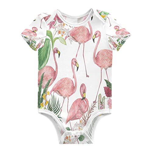 Flamingo Birds Tropical Leaves Baby Onesie Short Sleeve Baby Bodysuits Baby Onesie Clothes for Newborn Baby Boy Girl Toddler 3-6M