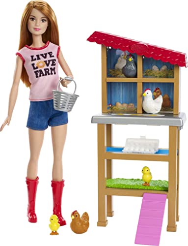 Barbie Chicken Farmer Doll & Playset, Henhouse with Chickens & Accessories, Fashion Doll with Red Hair & Boots (Amazon Exclusive)