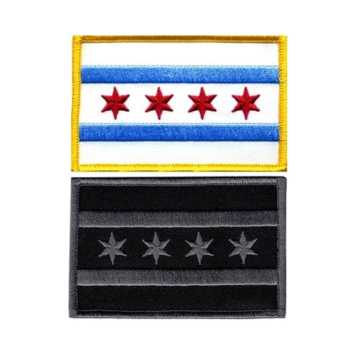 Hero's Pride Chicago Flag Patch Bundle, Embroidered Chicago City Tactical Morale Patch, Iron-On Backing, 3-1/2' x 2-3/8', 2 Pack