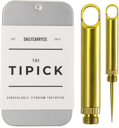 DAILYCARRYCO. TiPick Titanium Toothpick Keychain Holder - Portable Metal Travel Toothpick - Reusable EDC Micro Toothpick - Compact & Convenient, On-the-Go - Titanium Construction, Titanium Polished