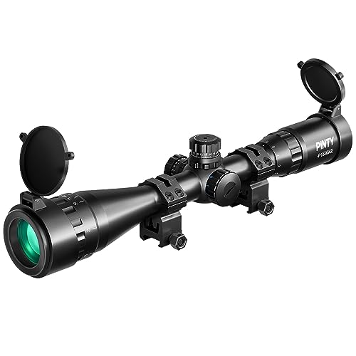 Pinty 4-16X40 Rifle Scope AO Red Green Blue Illuminated Mil Dot with Flip-Open Covers, Sunshade Tube
