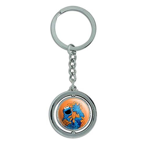 GRAPHICS & MORE Sesame Street Vintage Cookie Monster Keychain Spinning Round Chrome Plated Metal