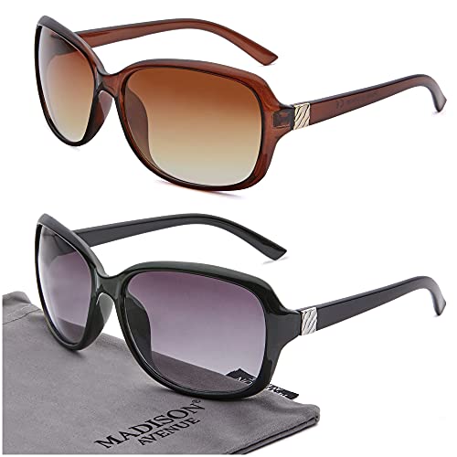 Madison Avenue 2 Pack Classic Vintage Sunglasses for Women, Fashion Sun Glasses with UV400 Protection