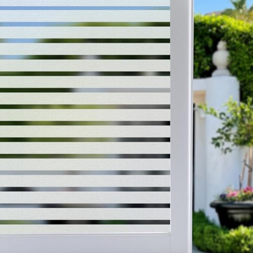 Niviy Frosted Window Film Privacy Sticker Non Adhesive Vinyl Removable Static Cling UV Protection Striped Pattern for Home Office 17.7 x 78.7 Inches