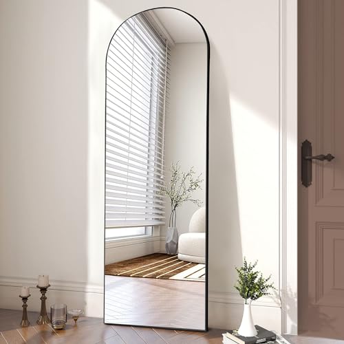 OLIXIS Arched Full Length Mirror 64'x21' for Bedroom, Full Body Mirror with Stand, Hanging or Leaning for Wall, Aluminum Alloy Thin Frame Floor Standing for Living Room, Tall, Black