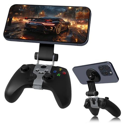 (1 Set) Orzero Magnetic Controller Phone Mount Clip for X Box Series X/S, X Box One/One S/One X, Adjustable Mag-Safe Holder Accessories for iPhone and Android Phones Remote Stream Gaming (Black)