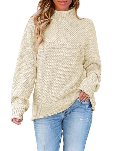 ZESICA Women's 2024 Turtleneck Batwing Sleeve Loose Oversized Chunky Knitted Pullover Sweater Jumper Tops,Apricot,Small