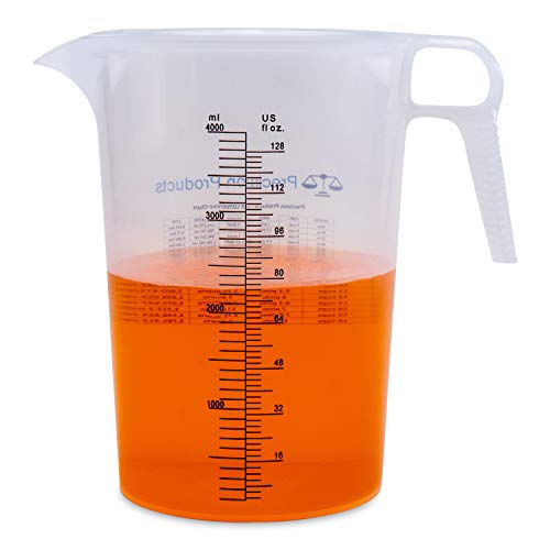 One Gallon 128oz Measure Pitcher - Convenient Conversion Chart - Strong Food Grade - Great for Lawn, Chemicals Pool, Ag, Lye, Home Hobbies, Motor Oil, Fluids - Turnah Precision Products, Made in USA
