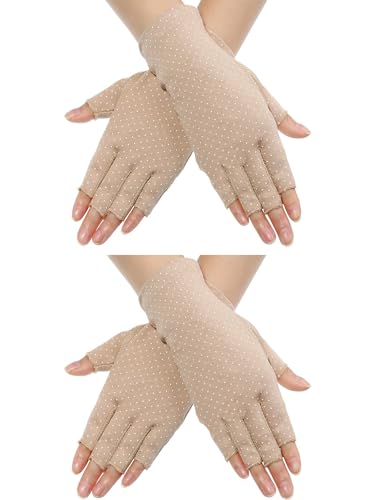 Maxdot Fingerless Gloves Non Slip UV Protection Driving Gloves Summer Outdoor Gloves for Women and Girls (Khaki, 2)