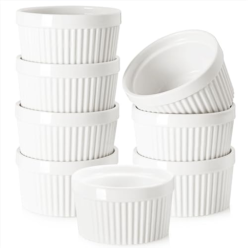 6 OZ Ramekin Bowls,WERTIOO 8 PCS Ramekins for Baking and Cooking, Oven Safe Sleek Porcelain Ramikins for Pudding, Creme Brulee, Custard Cups