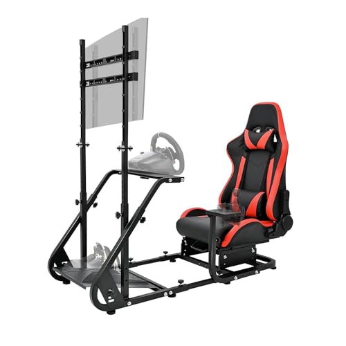 Mokapit Racing Simulator Cockpit with Monitor Stand Racing Seat Fit for Logitech GPRO G29 G920 G923 Thrustmaster T80 T300RS GT Fanatec Adjustable Sim Racing Stand without Wheel Shift Lever Pedal TV