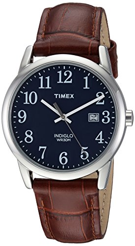 Timex Men's Easy Reader 38mm Watch – Silver-Tone Case Blue Dial with Brown Croco Leather Strap