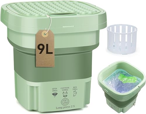 BenLoc 9L Portable Washing Machine Foldable Mini Washer Machine, Upgraded Motor Mini Washing Machine Portable Washer with Spinner, Ideal for Apartment, RV, Travel and Light Loads Green