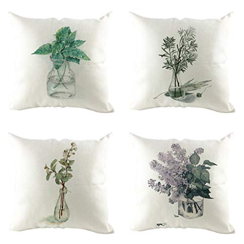 Sanmenxia Set of 4 Plants Decorative Fashion Pillow Case Cushion Cover Home Décor Pillowcase, 18x18 inch(D)