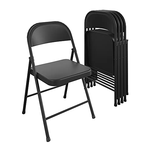 COSCO SmartFold All-Steel Folding Chair, 4-Pack, Black