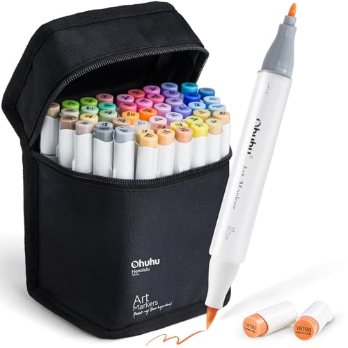 Ohuhu Brush Tip Mid-tone Markers - 48 Color Alcohol Based Art Markers for Adults - Refillable