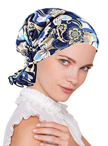 Abbey Cap Womens Chemo Hat Beanie Scarf Turban Headwear for Cancer Blended Knit Peacock Blossom Blue