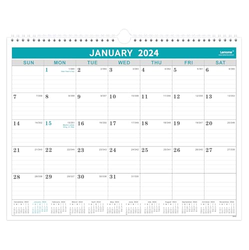 Calendar 2024-12 Monthly Wall Calendar 2024 from January 2024 to December 2024, 2024 Calendar with Julian Date, 14.75 x 11.5 Inches, Thick Paper for Organizing