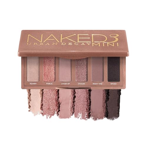 URBAN DECAY Naked 3 Mini, Soft Pink Neutral Eyeshadow Palette, Matte & Shimmer Finish, 6 Rosy Nude Eye Shadows, Natural Everyday to Smokey Eye Makeup Looks, Travel Friendly Size, Vegan, Cruelty-free