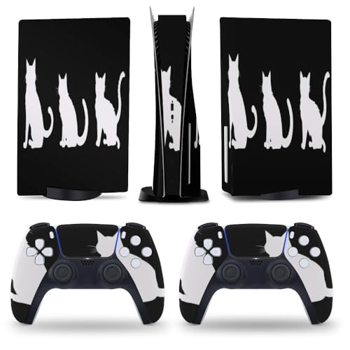 Buyidec Black Whith Cat Silhouette for PS5 Skin Console and Controller Accessories Cover Skins Anime Vinyl Cover Sticker Full Set for Playstation5 Disc Edition