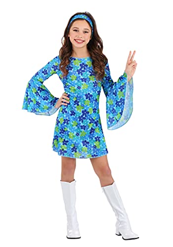 Fun Costumes 70s Disco Outfit | Wild Flower Patterned Dress | Girls Retro Costume For Halloween.