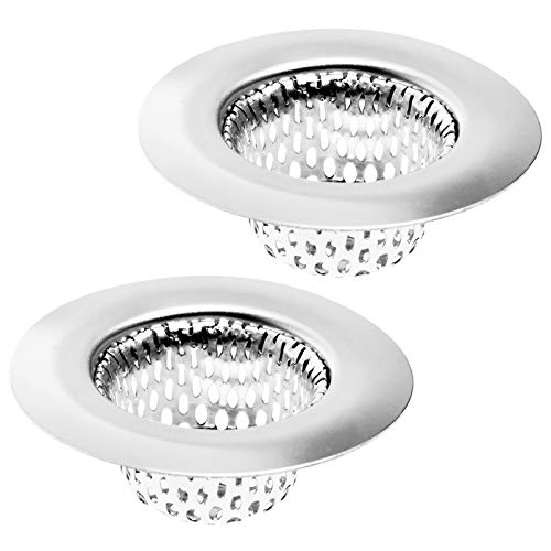 2 Pack - 2.25' Top / 1' Basket- Sink Strainer Bathroom Sink, Utility, Slop, Laundry, RV and Lavatory Sink Drain Strainer Hair Catcher. Stainless Steel - Hilltop Products
