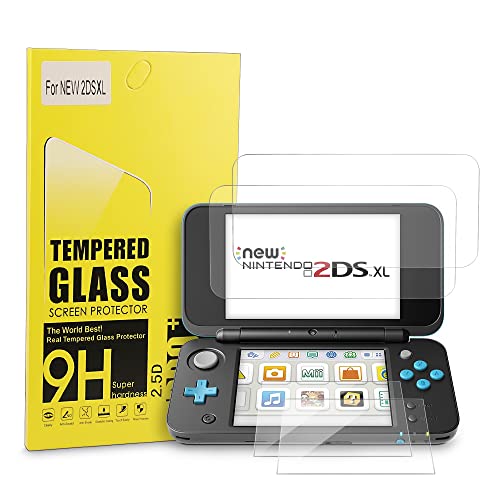 New 2DS XL Screen Protector, Tempered Glass Top LCD for Top Screen and HD Clear Crystal PET Film Compatible Bottom Screen Protective Filter for Nintendo 2DS XL/New 2DS XL
