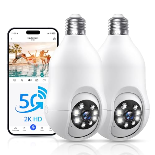 Noahcam Light Bulb Security Cameras Wireless Outdoor 5g, 2K Lightbulb Cameras for Home Security Outside, Eagle Eye Camera 360 for E27 Light Skoct 24/7 Motion Detection Color Night Vsion 2 Pack