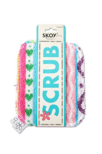 Skoy Scrub, 2-Pack , Non-Scratching, Reusable Scrub for Kitchen and Household Use, Environmentally Friendly, Dishwasher Safe - Assorted Colors and Designs